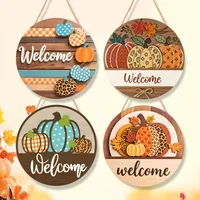 Thanksgiving Wooden Home Decoration Door Plate Round Plate Halloween Wooden Pumpkin Home Wall Decoration Pendant main image 1