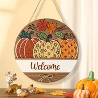 Thanksgiving Wooden Home Decoration Door Plate Round Plate Halloween Wooden Pumpkin Home Wall Decoration Pendant main image 3