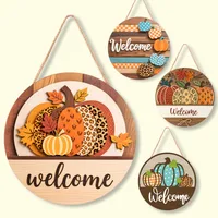Thanksgiving Wooden Home Decoration Door Plate Round Plate Halloween Wooden Pumpkin Home Wall Decoration Pendant main image 4