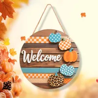 Thanksgiving Wooden Home Decoration Door Plate Round Plate Halloween Wooden Pumpkin Home Wall Decoration Pendant sku image 4