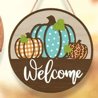 Thanksgiving Wooden Home Decoration Door Plate Round Plate Halloween Wooden Pumpkin Home Wall Decoration Pendant sku image 1
