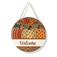 Thanksgiving Wooden Home Decoration Door Plate Round Plate Halloween Wooden Pumpkin Home Wall Decoration Pendant sku image 7