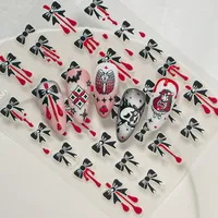New Dark Halloween Nail Art Stickers 3D Relief Cartoon Cool Rose Butterfly Knot Skull Wings Suitable For DIY And Nail Salon main image 9