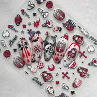 New Dark Halloween Nail Art Stickers 3D Relief Cartoon Cool Rose Butterfly Knot Skull Wings Suitable For DIY And Nail Salon main image 2