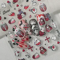 New Dark Halloween Nail Art Stickers 3D Relief Cartoon Cool Rose Butterfly Knot Skull Wings Suitable For DIY And Nail Salon main image 3