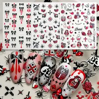 New Dark Halloween Nail Art Stickers 3D Relief Cartoon Cool Rose Butterfly Knot Skull Wings Suitable For DIY And Nail Salon main image 1