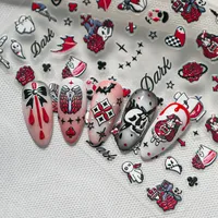 New Dark Halloween Nail Art Stickers 3D Relief Cartoon Cool Rose Butterfly Knot Skull Wings Suitable For DIY And Nail Salon main image 6