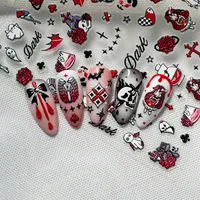 New Dark Halloween Nail Art Stickers 3D Relief Cartoon Cool Rose Butterfly Knot Skull Wings Suitable For DIY And Nail Salon sku image 2