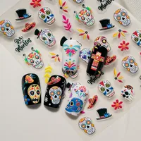 3D Embossed Halloween Art Nail Stickers Skull Head Flower Cross Bird Pepper Suitable For DIY Nail Art And Salon Use main image 3