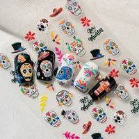 3D Embossed Halloween Art Nail Stickers Skull Head Flower Cross Bird Pepper Suitable For DIY Nail Art And Salon Use main image 1