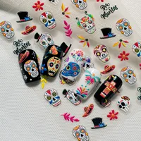 3D Embossed Halloween Art Nail Stickers Skull Head Flower Cross Bird Pepper Suitable For DIY Nail Art And Salon Use sku image 1