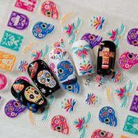 3D Embossed Halloween Art Nail Stickers Skull Head Flower Cross Bird Pepper Suitable For DIY Nail Art And Salon Use main image 7