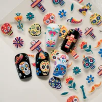 3D Embossed Halloween Art Nail Stickers Skull Head Flower Cross Bird Pepper Suitable For DIY Nail Art And Salon Use main image 8