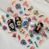 3D Embossed Halloween Art Nail Stickers Skull Head Flower Cross Bird Pepper Suitable For DIY Nail Art And Salon Use main image 9