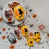 Halloween Nail Art Stickers Cat Claw Elements Black Cat Ghost Pumpkin Suitable For Personal DIY And Salon Use Spider Web Bat main image 1