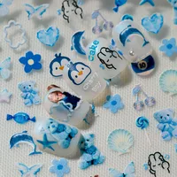Cute Ocean-Themed Nail Art Stickers With Flowers Hearts Dolphins Penguins Bears Cherries Butterflies Shells Suitable For DIY And Salons main image 6