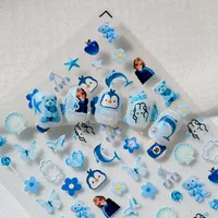 Cute Ocean-Themed Nail Art Stickers With Flowers Hearts Dolphins Penguins Bears Cherries Butterflies Shells Suitable For DIY And Salons main image 7