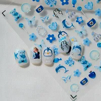 Cute Ocean-Themed Nail Art Stickers With Flowers Hearts Dolphins Penguins Bears Cherries Butterflies Shells Suitable For DIY And Salons main image 5