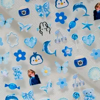 Cute Ocean-Themed Nail Art Stickers With Flowers Hearts Dolphins Penguins Bears Cherries Butterflies Shells Suitable For DIY And Salons main image 8