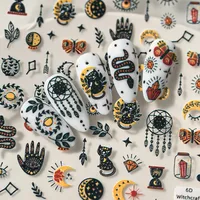 Gothic Style Nail Art Stickers Black Cat Dream Catcher Eye Hand Arrow Sandglass Crystal Design Personalized Artistic Manicure Effects main image 3