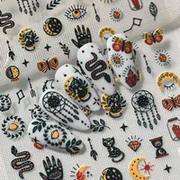 Gothic Style Nail Art Stickers Black Cat Dream Catcher Eye Hand Arrow Sandglass Crystal Design Personalized Artistic Manicure Effects main image 5