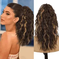 Long Curling Hair Extensions For Women Cornrows Water Wave Texture Ponytail Hairpiece Accessory Casual Weekend Home Party Streetwear main image 7
