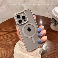 Acrylic Magnetic Silicone Transparent Case For IPhone 16 Macaron Style Shockproof Transparent Protective Case Simple Design main image 4