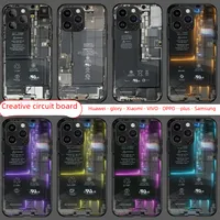 Cool Circuit Board Apple IPhone 15 16 Glass Phone Case Men's Protective Cover Art Fashion Multicolor Black main image 1