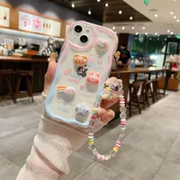 New Blue Flower Mobile Phone Charm Short Pendant Ins Lanyard Female Smiling Face Bracelet Love PVC Plastic Buckle sku image 5
