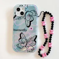 New Blue Flower Mobile Phone Charm Short Pendant Ins Lanyard Female Smiling Face Bracelet Love PVC Plastic Buckle sku image 6