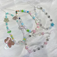 Handmade Shell Starfish Short String Beads Chain Mobile Phone Lanyard New Alloy Nylon Metal Buckle Cell Phone Shell Accessories main image 2