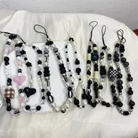 Black Handmade Beaded Mobile Phone Charm Cool Sweet High-End Feelings Camera Lanyard Alloy Plastic Buckle Nylon main image 1
