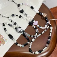 Black Handmade Beaded Mobile Phone Charm Cool Sweet High-End Feelings Camera Lanyard Alloy Plastic Buckle Nylon main image 2