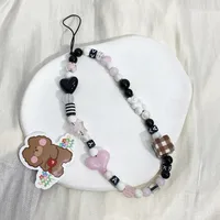 Black Handmade Beaded Mobile Phone Charm Cool Sweet High-End Feelings Camera Lanyard Alloy Plastic Buckle Nylon sku image 1