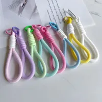 Fashion Simple Color Block Mobile Phone Lanyard Keychain Universal Mesh Short Rope Creative Car Key Hanging Ornament main image 2