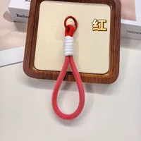 Fashion Simple Color Block Mobile Phone Lanyard Keychain Universal Mesh Short Rope Creative Car Key Hanging Ornament sku image 2