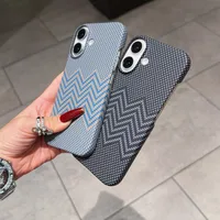 Ultra-Thin Carbon Fiber Texture Magnetic Half Pack Iphone16pro Phone Case Original Simplicity Style Orange Blue Black main image 4