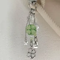 Handmade Four-Leaf Clover Lanyard Phone Case Bag Charm Girl Heart Mobile Phone Accessories Jewelry Pendant main image 4