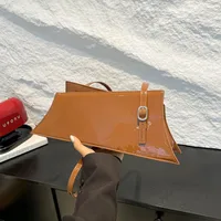 Large Irregular Mini Square Bag Single Shoulder Slung Underarm Bag In Lacquer Leather Fabric Casual Street Style Women Bags sku image 5