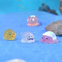 Cartoon Miniature Marine Animal Glass Container Decoration Small Aquarium Landscaping Decoration Small Seal Crab Octopus Statue main image 2