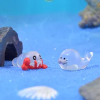 Cartoon Miniature Marine Animal Glass Container Decoration Small Aquarium Landscaping Decoration Small Seal Crab Octopus Statue main image 3
