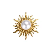 Baroque Style Stainless Steel Fire Sun Brooch Pin Luxury Retro Feeling Suit Factory Accessory Heart Pattern Six-Pointed Star Design main image 5