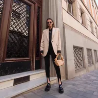 Elegant European Women's Single Button Loose Fit Tailored Jacket Pure Color V Neck Long Sleeve Commute Style Fashionable main image 2