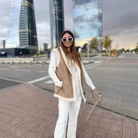 Fashionable Suede Vest For Women European Style All-Match Retro Design Pure Color Zipper Closure Polyester Fabric Regular Fit main image 3