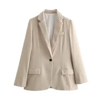Elegant European Women's Single Button Loose Fit Tailored Jacket Pure Color V Neck Long Sleeve Commute Style Fashionable main image 4