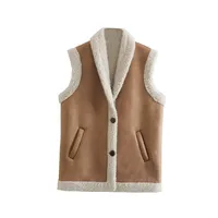Fashionable Suede Vest For Women European Style All-Match Retro Design Pure Color Zipper Closure Polyester Fabric Regular Fit main image 4