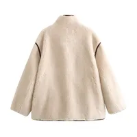 Fashionable Casual Short Plush Lined Leather And Fur Jacket Women's Elegant Long Sleeve Stand Collar Outerwear Single Button main image 4