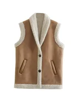 Fashionable Suede Vest For Women European Style All-Match Retro Design Pure Color Zipper Closure Polyester Fabric Regular Fit sku image 3