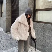 Casual Stylish Artificial Fur Coat With Large Collar  Women's Fashion Outerwear Short Length Pure Color main image 2