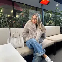 Casual Stylish Artificial Fur Coat With Large Collar  Women's Fashion Outerwear Short Length Pure Color main image 3